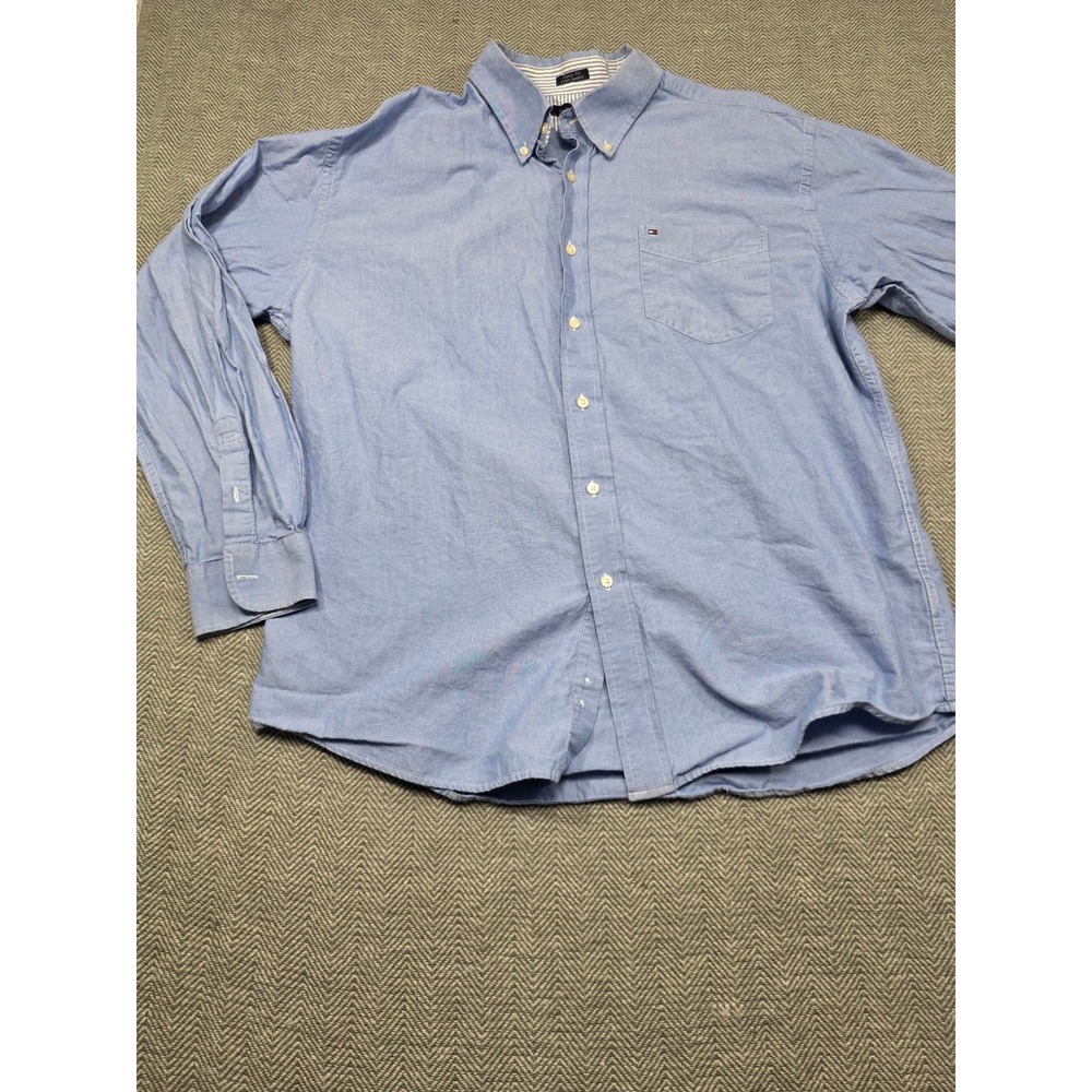 Tommy Hilfiger Mens XL Regular Fit Oxford Button Down Shirt Light Blue Cotton‎
